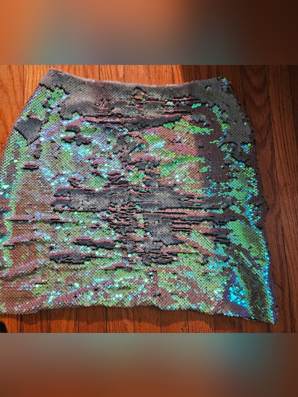 Iridescent Reversible Sequin Mini Skirt - Green/Blue
